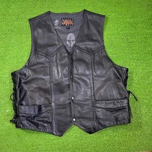 Vintage Street And Steel Leather Vest SZ 52 (2XL) Side Laced Y2K Biker Vest